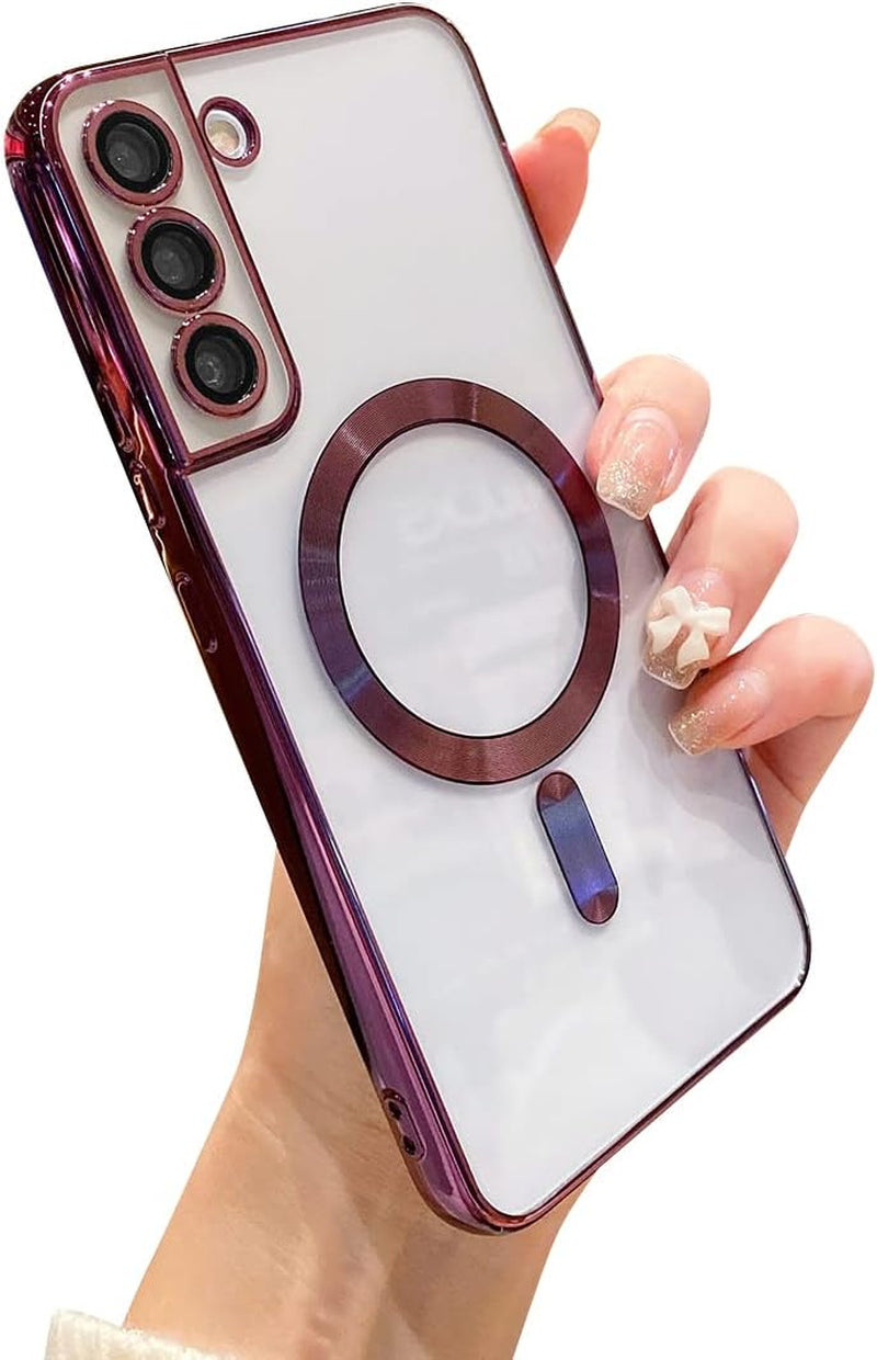 Threehundred for Samsung Galaxy S22 plus Case Magnetic Clear with Camera Lens Protector Full Protection Magsafe Electroplated Silicone Slim Fit Shockproof Protective Case Cover 6.6 Inch - Pink  Threehundred Purple  