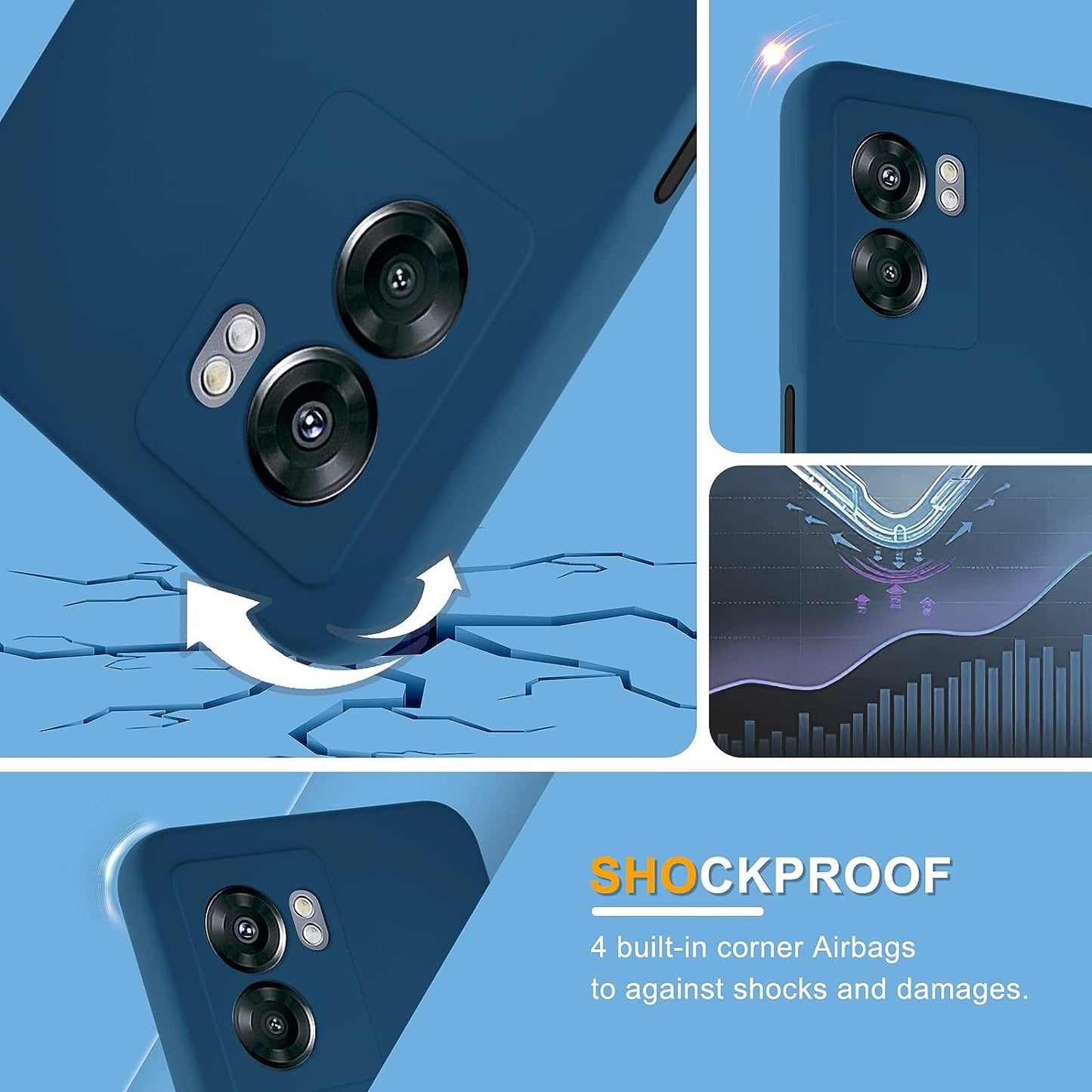 YENAPOON for Oneplus Nord N300 5G Case and 2 Pack Tempered Glass Screen Protector, Slim Liquid Silicone Shockproof Protective Case - Darkblue  YENAPOON   