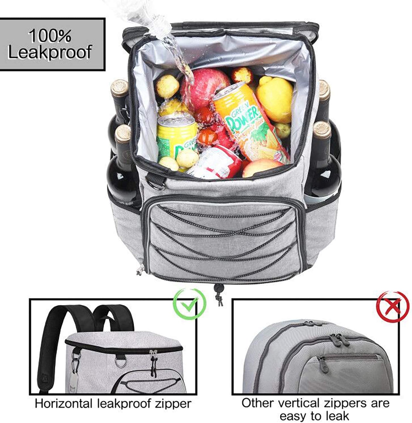 SEEHONOR Insulated Cooler Backpack Leakproof Soft Cooler Bag Lightweight Backpack Cooler for Lunch Picnic Fishing Hiking Camping Park Beach, 25 Cans  SEEHONOR   