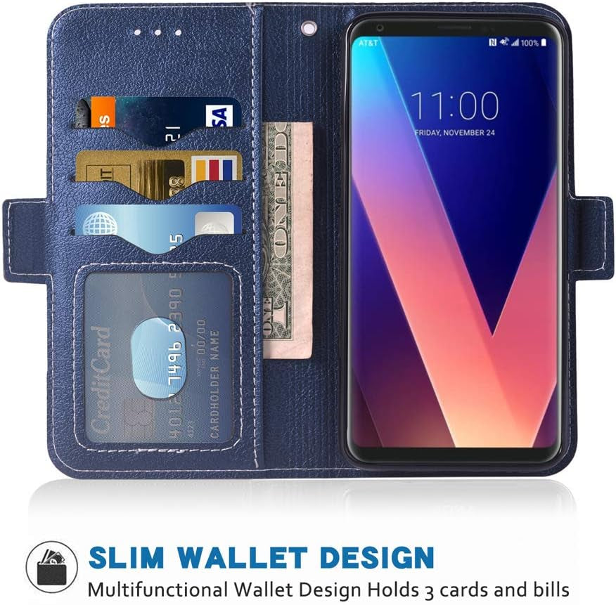 Phone Case for LG V35 Thinq V30 plus Folio Flip Wallet Case,Pu Leather Credit Card Holder Slots Full Body Protection Kickstand Protective Phone Cover for LGV30 LGV35 Thin Q LG35 V35Thinq Dark Blue  WWAAYSSXA   