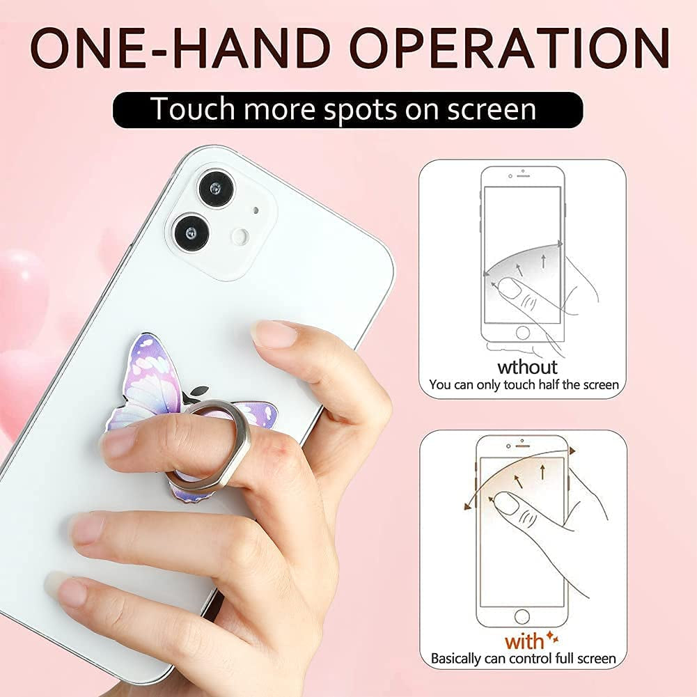 LSL Cute Butterfly Cell Phone Ring Holder 360°Rotation Metal Finger Stand Kickstand Universal Compatible with Iphone Samsung Galaxy LG Google Pixel Ipad Three Pack Pink Blue Purple Pretty Butterfly  LSL   