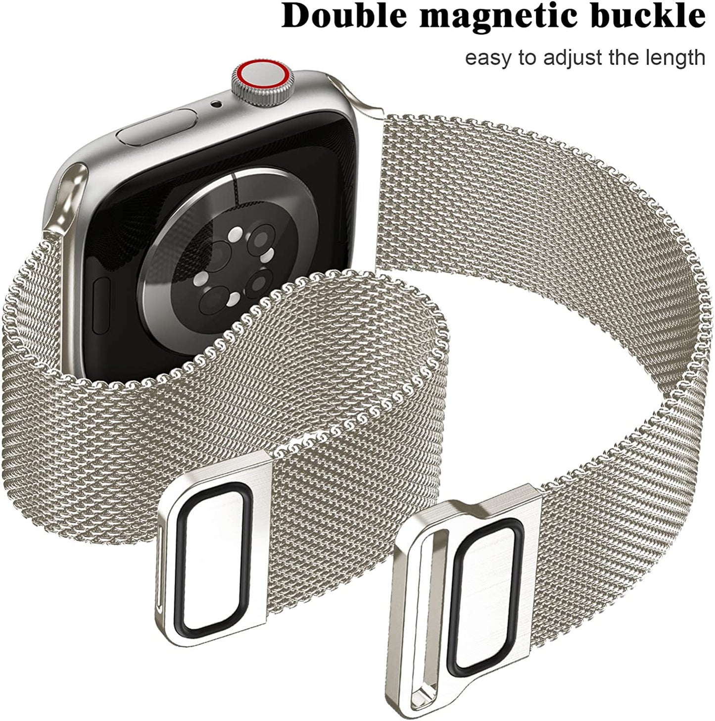 Geoumy Metal Magnetic Bands Compatible for Apple Watch Band 45Mm with Case, Stainless Steel Milanese Mesh Loop Replacement Strap Compatible with Iwatch Series 8/7/6/5/4/3/2/1 SE Women Men,Starlight  Geoumy   