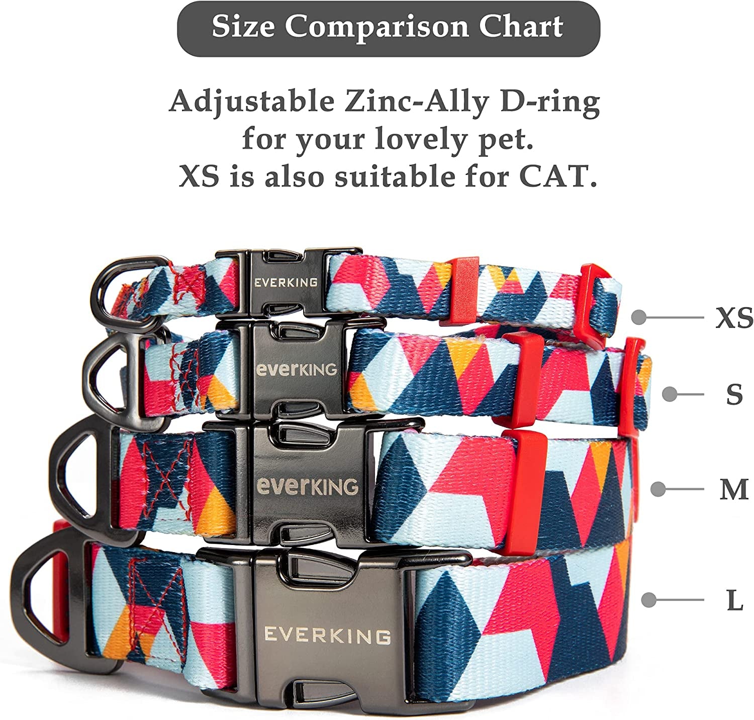 EVERKING Dog Collar Soft Comfortable Poleyster with Safety Locking Buckle Adjustable for Small Medium Large Dogs and Cats Geometry Pattern for Outdoor Traning Walking Running Camping (Volcano, M)  PiPiLu   