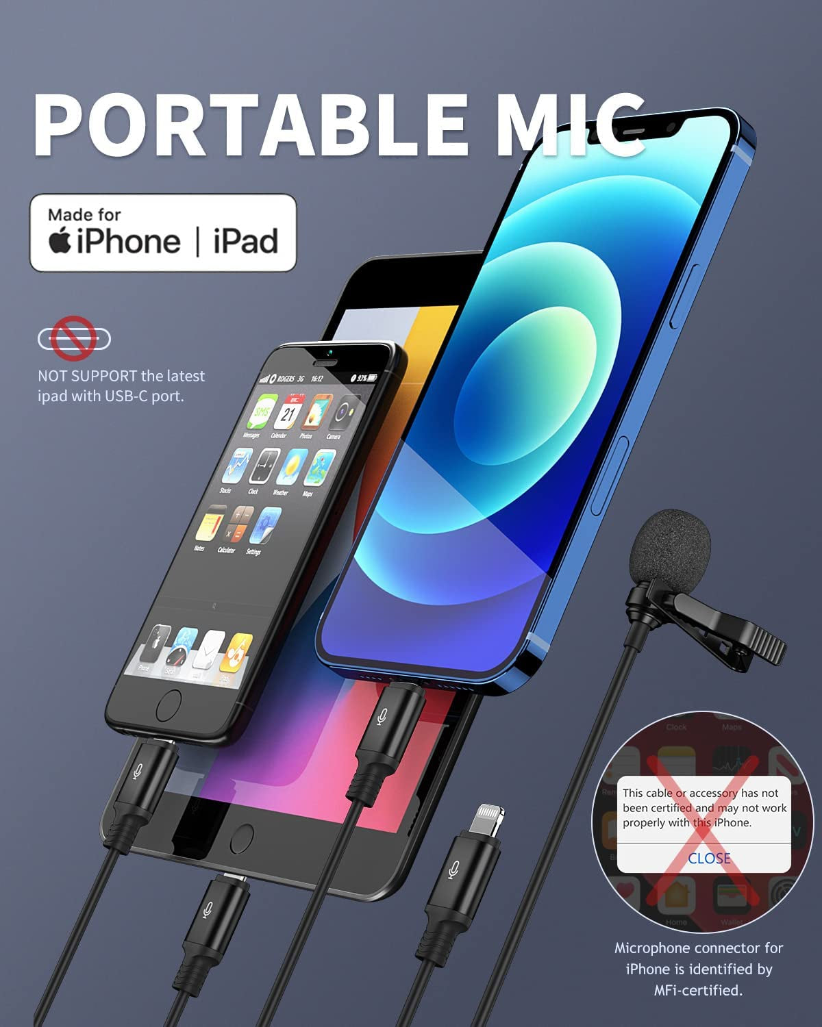 TTSTAR ISAIBELL Microphone Professional for Iphone Lavalier Lapel Omnidirectional Condenser Mic Audio Video Recording Clip-On Lavalier Mic for Youtube Interview Tiktok for Ipad/Ipod (Mfi-Certified)  TTSTAR   