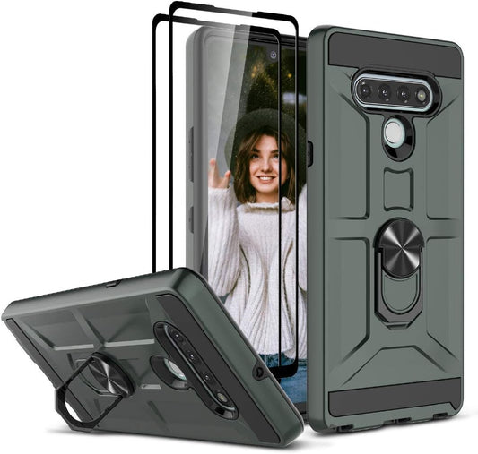 Jeylly LG Stylo 6 Case, with [Tempered Glass Screen Protector] [2Pack] Dual Layer 360 Degree Rotatable Metal Ring Kickstand Holder Military Grade Shockproof Protective Phone Case for LG Stylo 6, Green  Jeylly   