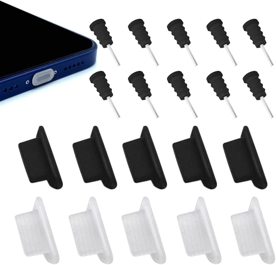 CKANDAY 10 Pairs Anti-Dust Plugs Set Compatible with Iphone 13, 12, 11, X, XS, XR, 8, 7, Plus, Pro, Max, Mini, Ipad, Air Pods Charging Port and Earphone Jack, Silicone Dust Pluggy Caps, Flat Design  CKANDAY   