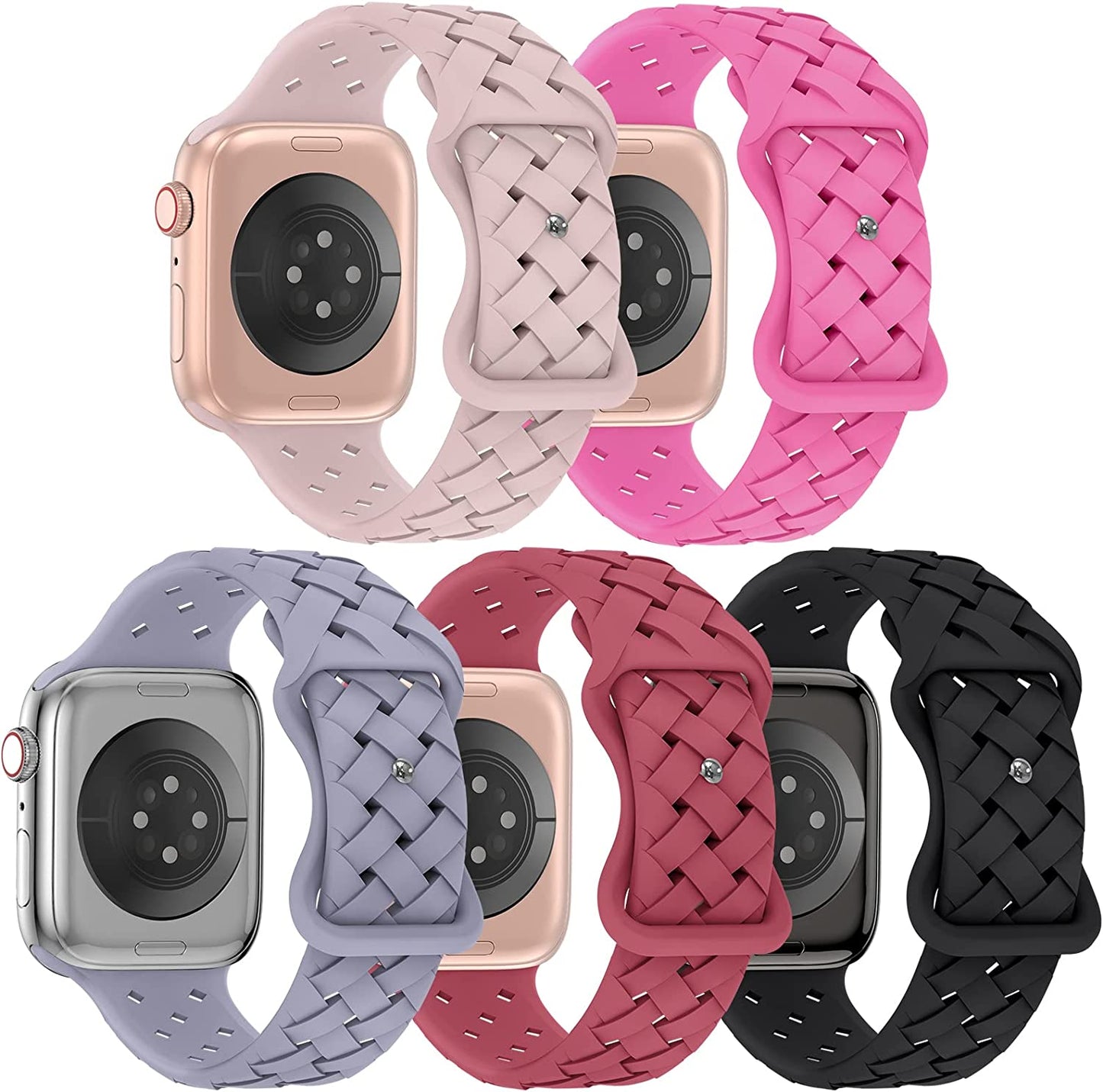 Arctime 5 Pack Soft Silicone Bands Compatible with Apple Watch Band 38Mm 40Mm 41Mm 42Mm 44Mm 45Mm 49Mm, Sport Strap Breathable Wristbands for Iwatch Ultra Series SE 8 7 6 5 4 3 2 1 Women Men  Arctime Pink Sand/Hot Pink/Lavender Grey/Hibiscus/Black 42/44/45/49mm 