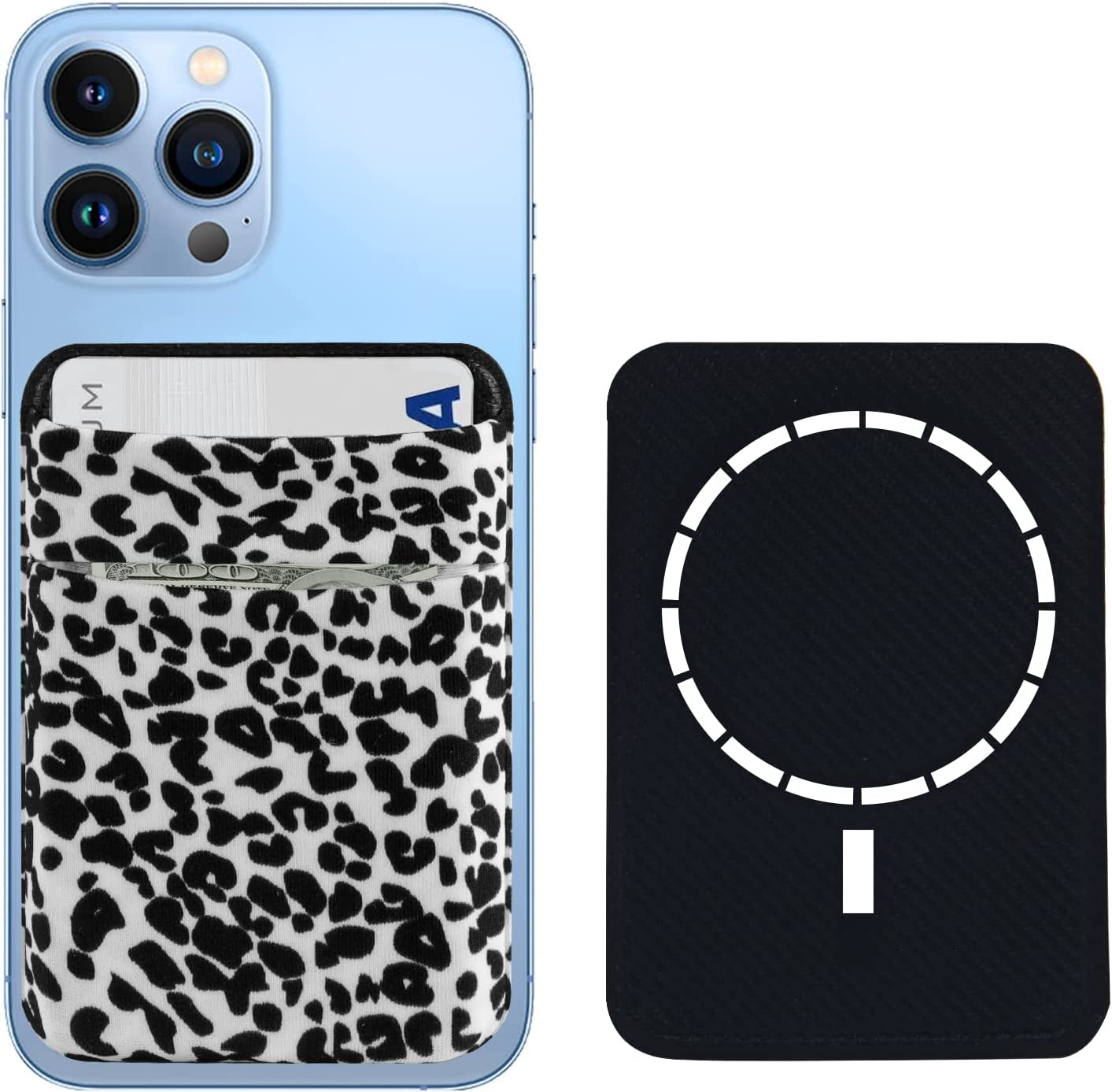 Yesdoes Magnetic Phone Card Holder,Compatible with Magsafe,Stretchy Lycra Double Pocket Wallet,Credit ID Card Cash Pouch,Mag Safe Phone Sleeve Case,Design for Iphone 14,13,12,Plus,Pro,Pro Max Black  YesDoes White  