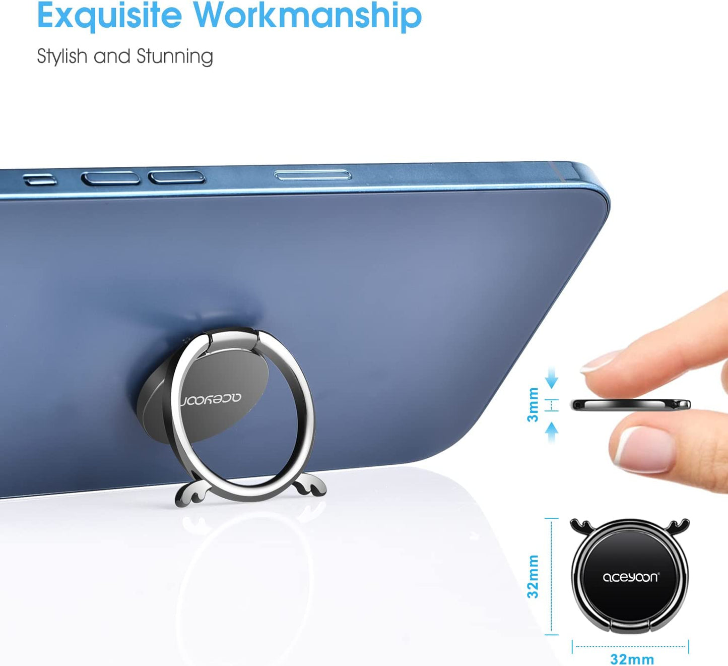 [2 Pack] Cell Phone Ring Holder, Magnetic Phone Kickstand, 360 Degree Rotation Metal Phone Ring Stand, Thin Grip Holder for Magnetic Car Mount Compatible with All Smartphone (Black)  aceyoon   