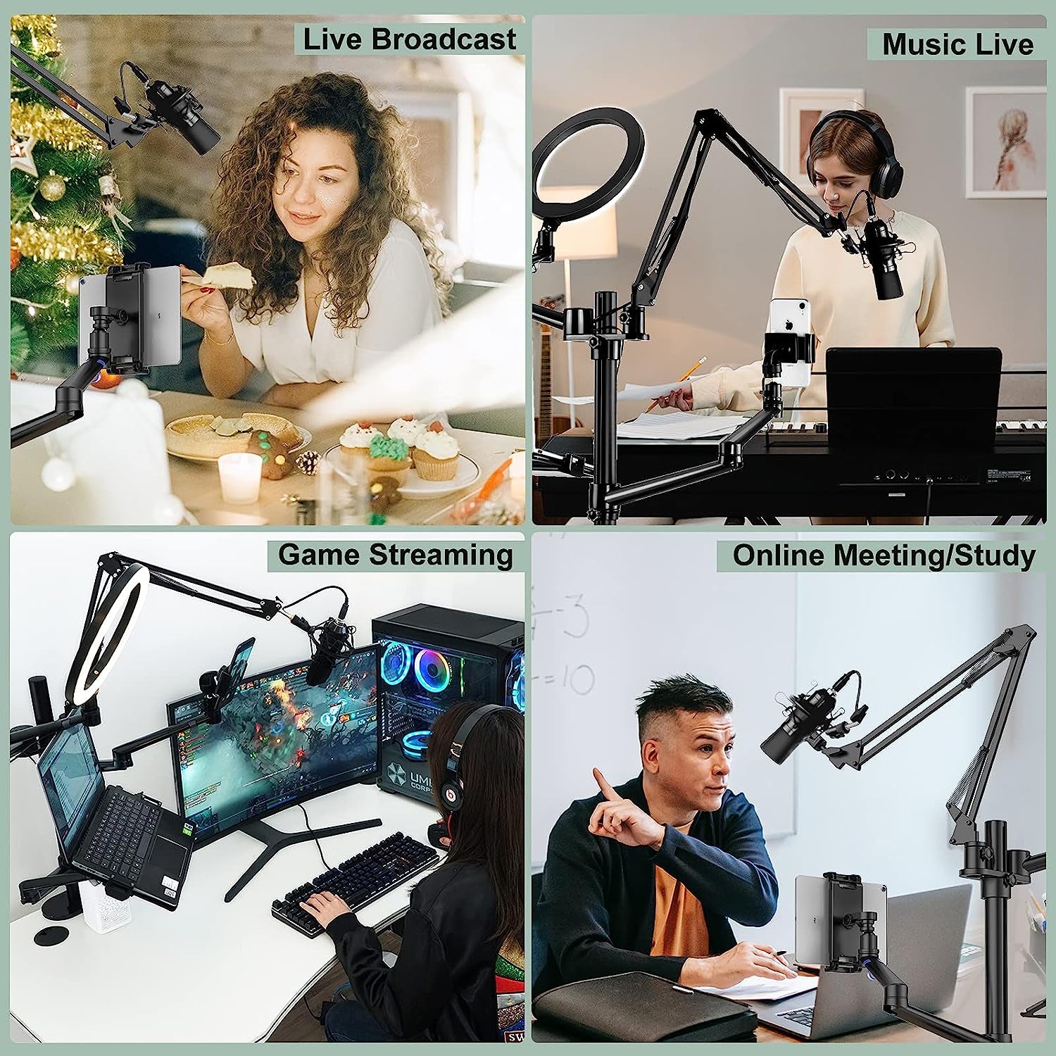 Procase 6-In-1 Desktop Selfie Stand with 10.2" LED Ring Light, Compatible with 12-17” Laptops/ 7-13” Tablets/ 17-32” Monitors/3.5-6.7” Phones DSLR Digital Camera for Live Video Online Meeting -Black  ProCase   