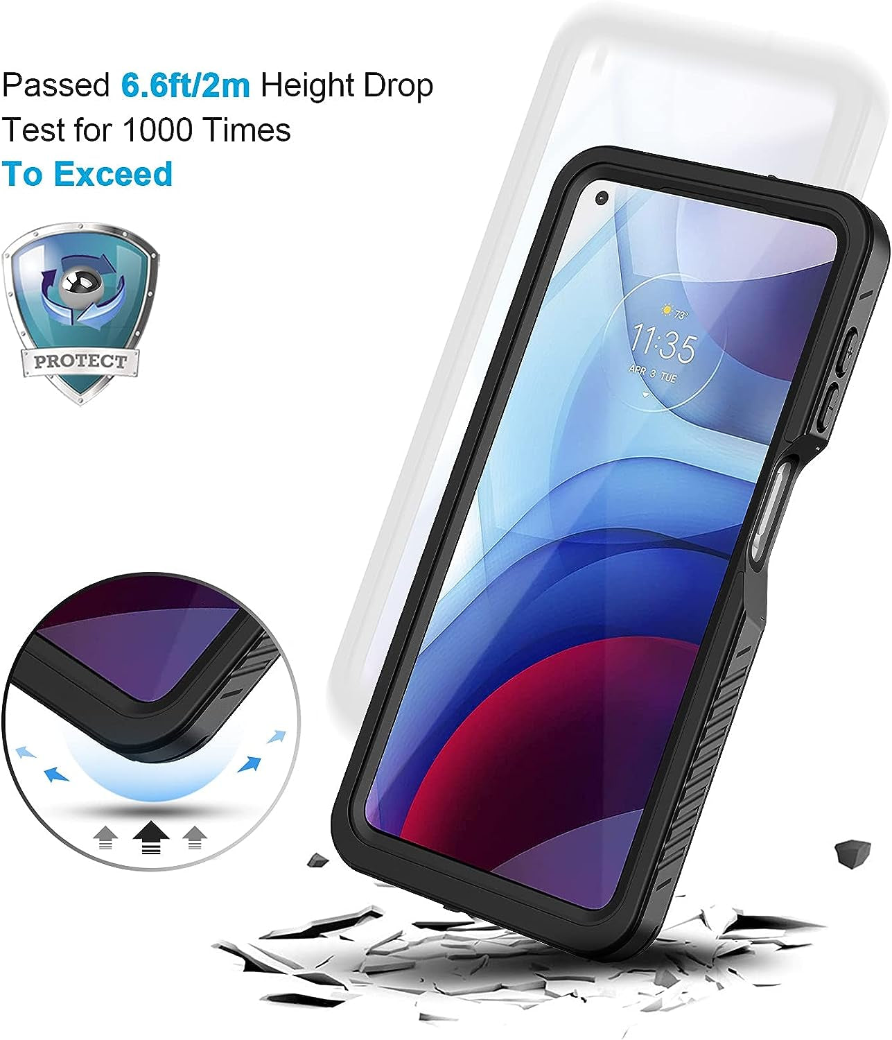 Lanhiem Moto G Power 2021 Case, IP68 Waterproof Dustproof Case with Built-In Screen Protector, Rugged Full Body Shockproof Phone Cover for Motorola G Power (2021), Black/Clear  Lanhiem   