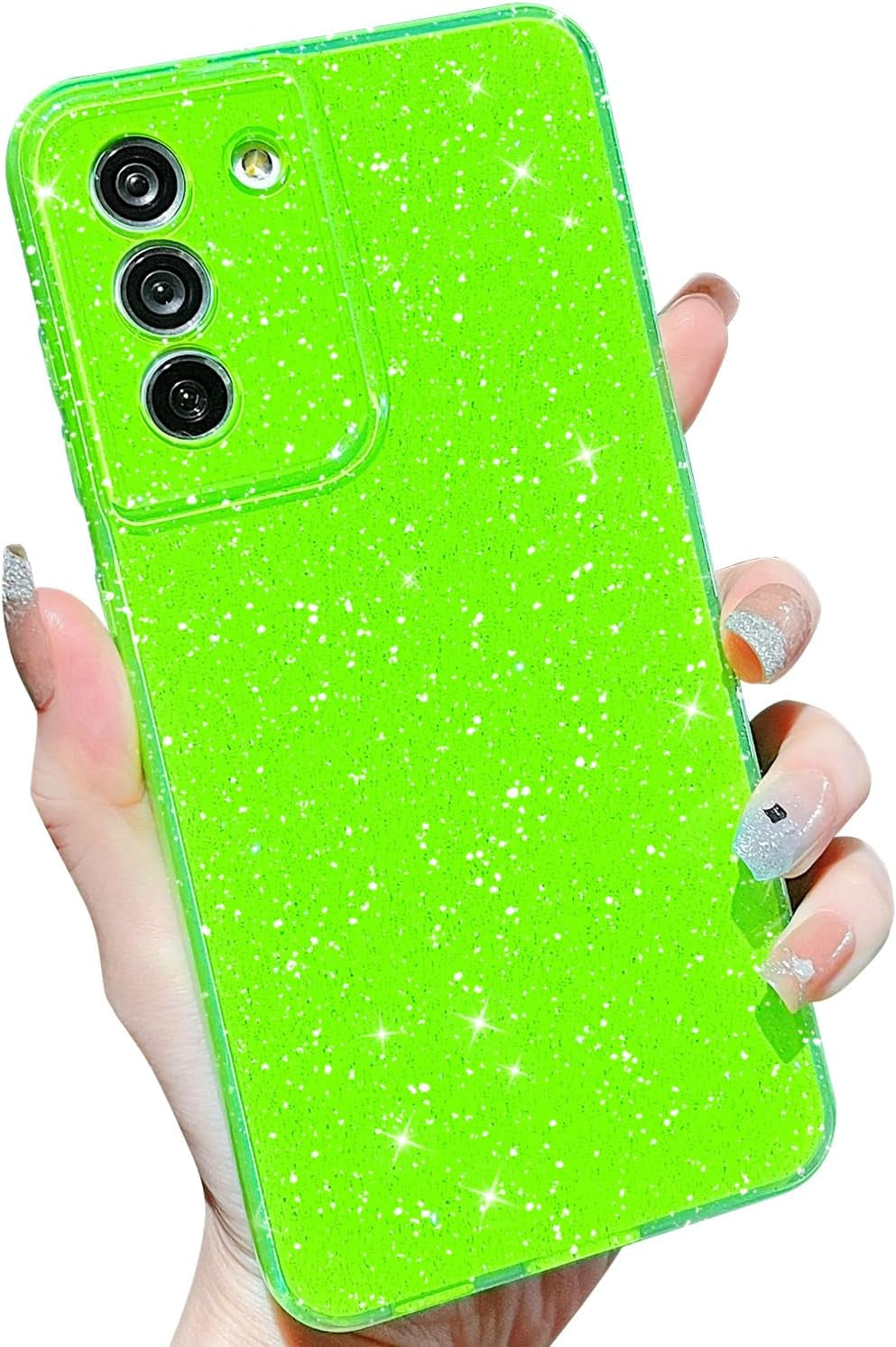 MINSCOSE Compatible with Samsung Galaxy S21 plus 5G Case,Cute Bling Glitter Thin Slim Shockproof TPU Sparkly Cover for Women Girl for Galaxy S21 plus 6.7 Inch-Mint Green  MINSCOSE Neon Green S21 Fe 