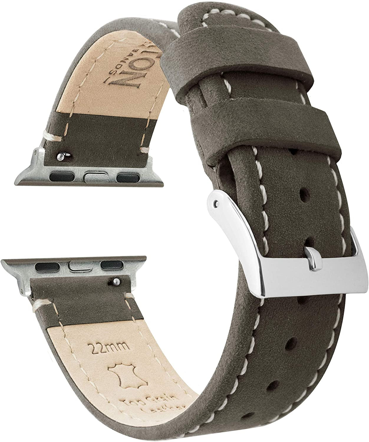 BARTON Top Grain Leather Watch Bands Compatible with All Apple Watch Models - Series 8, 7, 6, 5, 4, 3, 2, 1, SE & Ultra - Size 38Mm, 40Mm, 41Mm, 42Mm, 44Mm, 45Mm or 49Mm  Barton Watch Bands Espresso Brown Leather / White Stitching Small Apple Watch (38mm/40mm/41mm) 