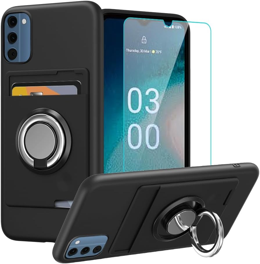 Anneey for Oneplus 11 5G Phone Case with Tempered Glass Screen Protector, Card Holder with Ring Stand Case for 1+ 11 5G Cover - Black  Anneey Nokia C300  