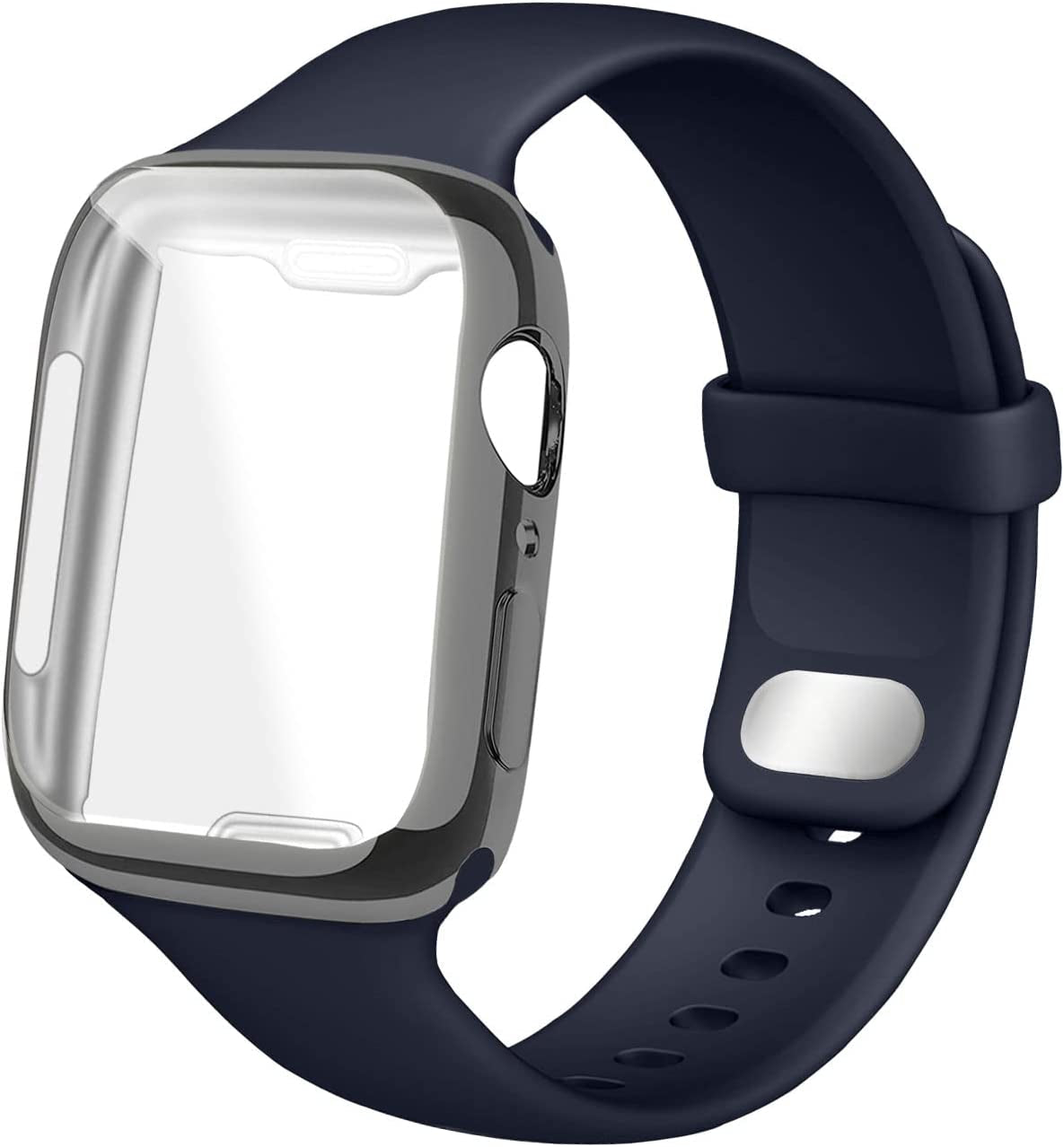 NUKELOLO Sport Band Compatible for Apple Watch Band 45Mm 44Mm 42Mm 41Mm 40Mm 38Mm with Screen Protector Case, Men Women Soft Silicone Strap for Iwatch Series 7 6 5 4 3 2 1 Se(40Mm-Stone)  NUKELOLO Midnight-Blue 41mm 