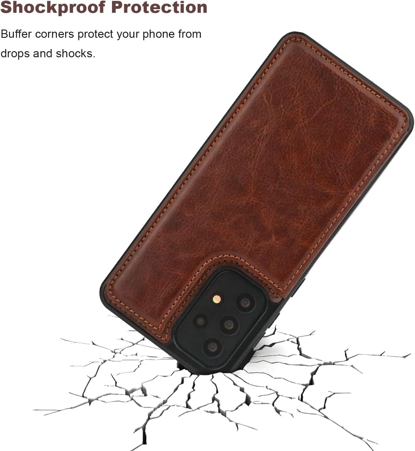 Onetop Compatible with Samsung Galaxy A53 Wallet Case with Card Holder, PU Leather Kickstand Card Slots Case, Double Magnetic Clasp and Durable Shockproof Cover 5G 6.5 Inch(Brown)  Onetop   