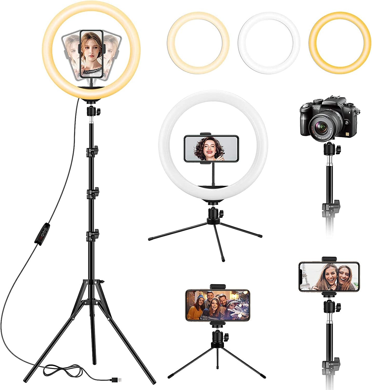 13 Inch Ring Light with Floor Tripod and Desk Stand(Ringlight Kit Totally 74" Tall), LED Circle Light with Phone Holder, for Photo Selfie, Video Recording, Zoom Meeting  LIPETY   