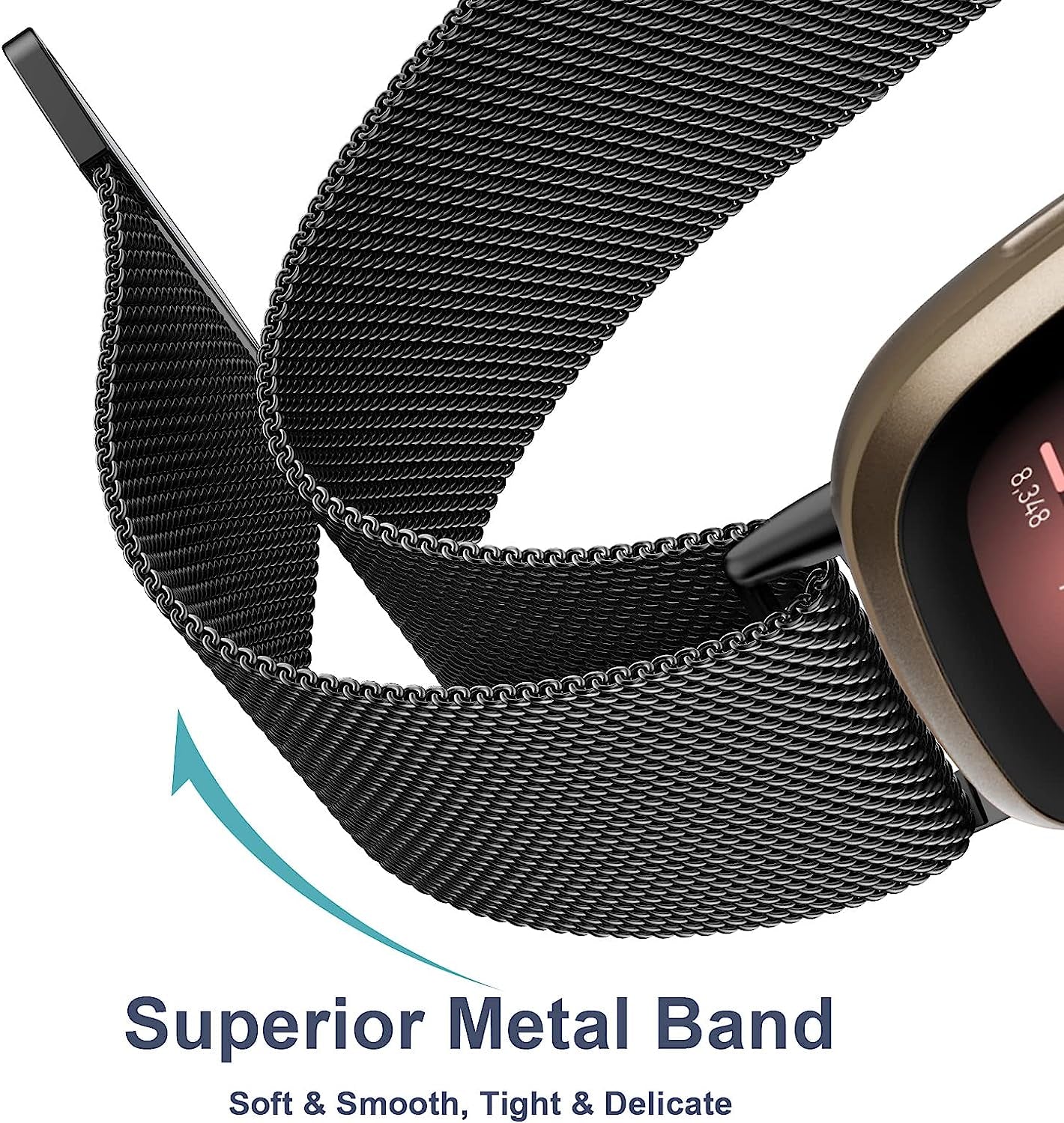 YILED Metal Bands Compatible with Fitbit Versa 3/Versa 4/Fitbit Sense/Sense 2 for Women Men, Stainless Steel Mesh Breathable Wristband Strap with Adjustable Magnet Lock  YILED   