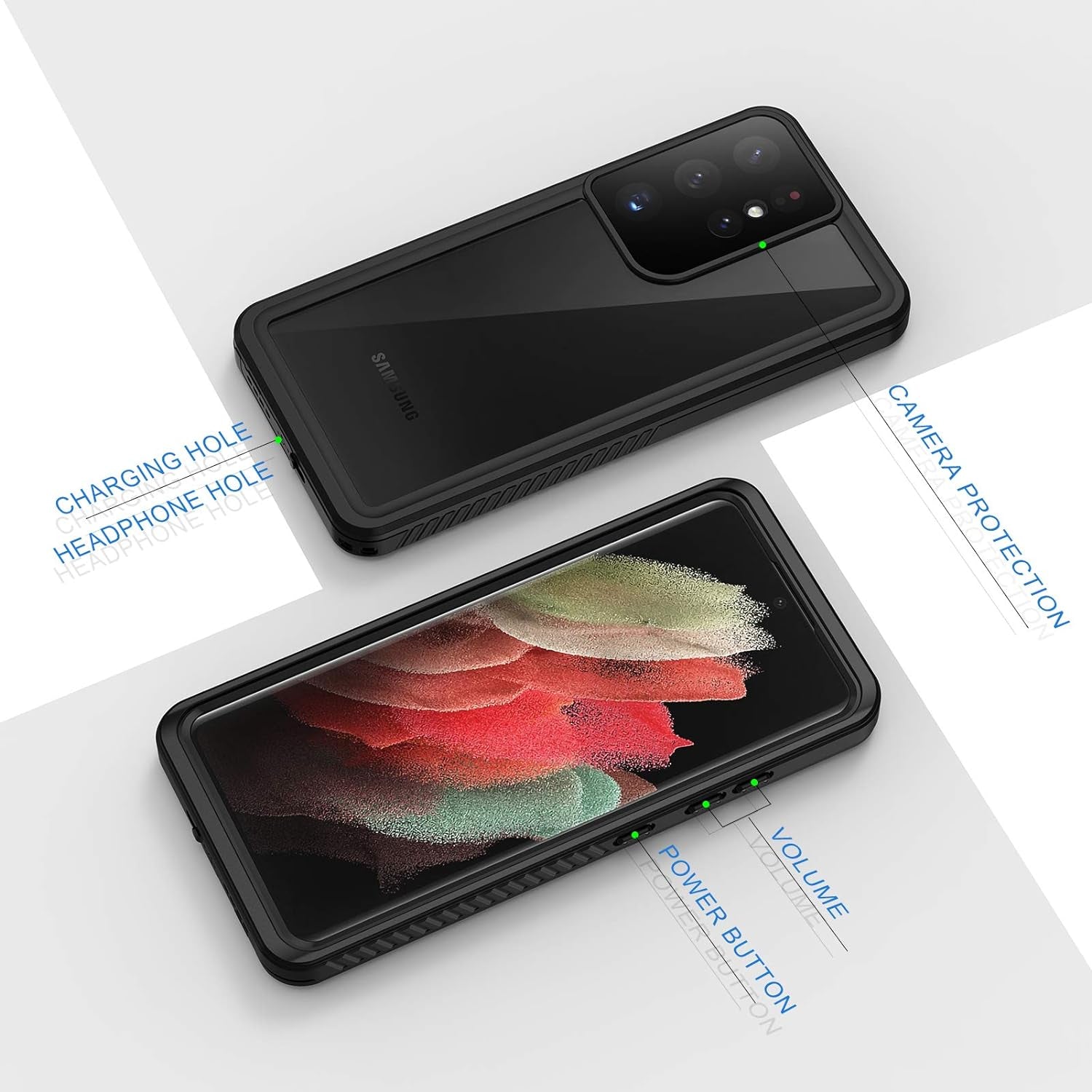 Lanhiem Samsung Galaxy S21 Ultra Case, IP68 Waterproof Dustproof, Built-In Screen Protector, Rugged Full Body Shockproof Protective Phone Cover for Galaxy S21 Ultra 5G 6.8 Inch, Black  Lanhiem   