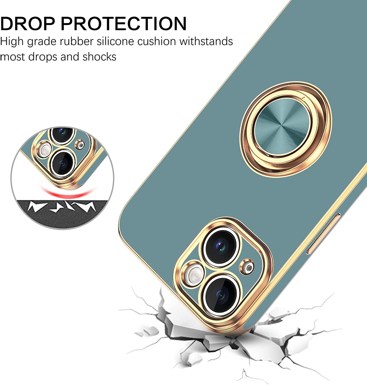 VENINGO Iphone 14 Case,Phone Cases for Iphone 14,Slim Fit Soft 360° Ring Holder Kickstand Magnetic Car Mount Supported Easy Clean Shockproof Protective Cover for Apple Iphone 14 6.1", Blue Grey/Golden  VENINGO   