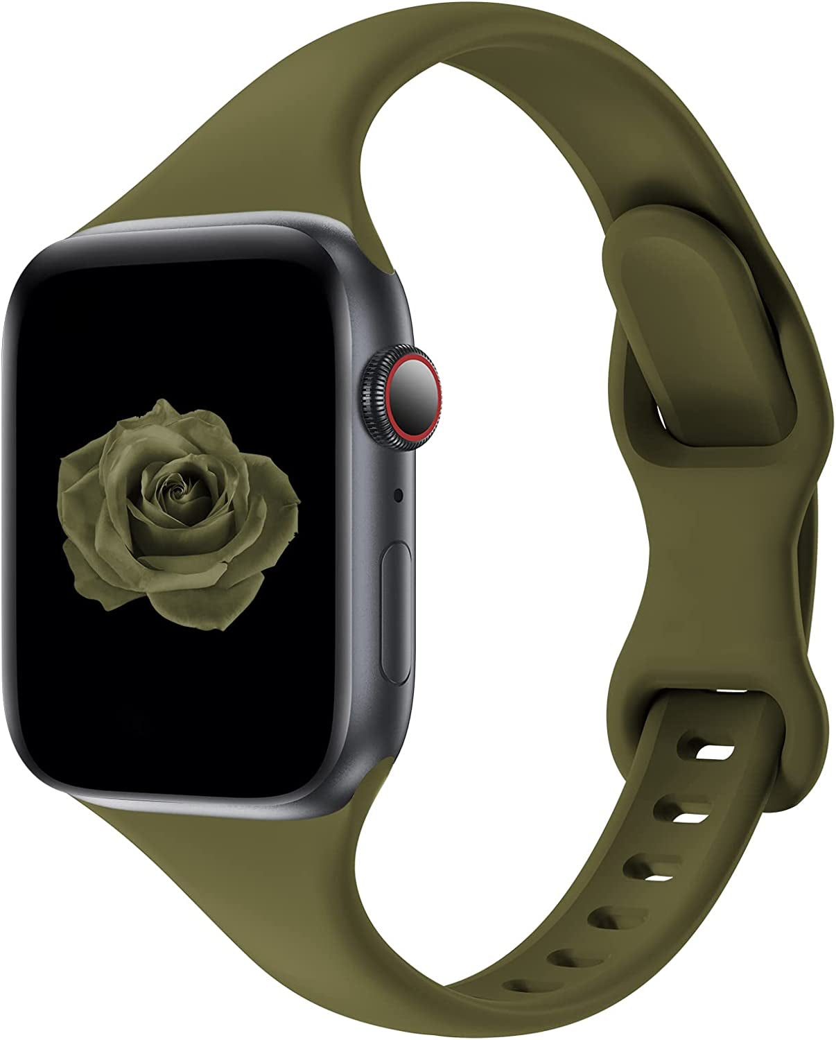 Acrbiutu Bands Compatible with Apple Watch 38Mm 40Mm 41Mm 42Mm 44Mm 45Mm 49Mm, Slim Thin Narrow Replacement Silicone Sport Strap Wristbands for Iwatch Series Ultra 8/7/6/5/4/3/2/1 SE Women Men  Acrbiutu A,Olive green 38/40/41mm 
