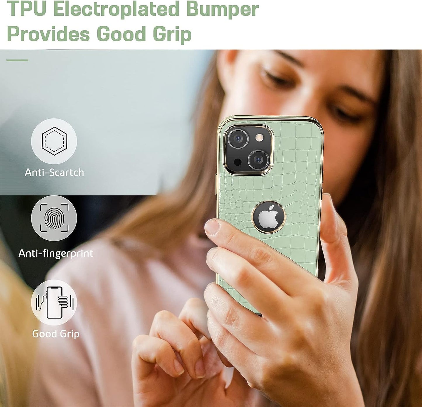 LOHASIC for Iphone 14 plus Cases Women, Crocodile Leather Luxury Phone Cover with Logo Cutout, Thin High-End Designer Snake Skin Non-Slip Girly Cases for Iphone 14 Plus(2022) 6.7" 5G - Light Green  LOHASIC   