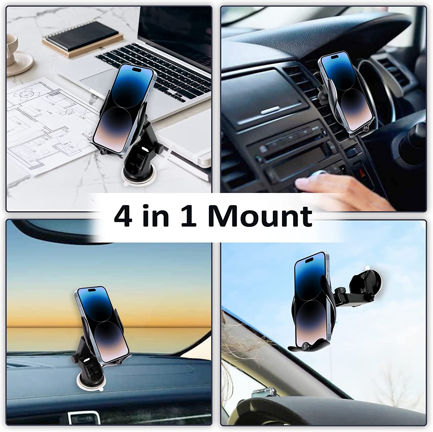 Wireless Car Charger,15W Fast Charging Car Charger Phone Holder Mount, Auto Clamping Car Charger Phone Mount Phone Holder for Iphone 14 13 12 11, Samsung Galaxy S23+ S22, Etc  Wireless Car Charger   