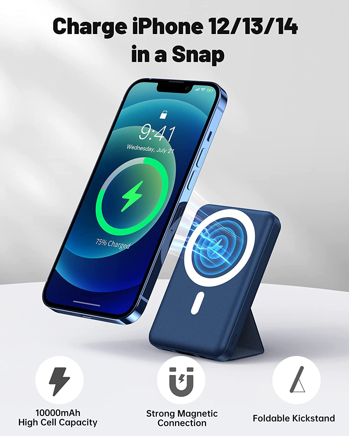 Yiisonger Magnetic Wireless Portable Charger, Foldable 10000Mah Battery Pack with USB-C Cable LED Display, Magnetic Power Bank 22.5W PD Fast Charging for Iphone 14/13/12/Pro/Mini/Pro Max（Dark Blue  Shenzhen Zhilianxintong Electronics Co., Ltd   