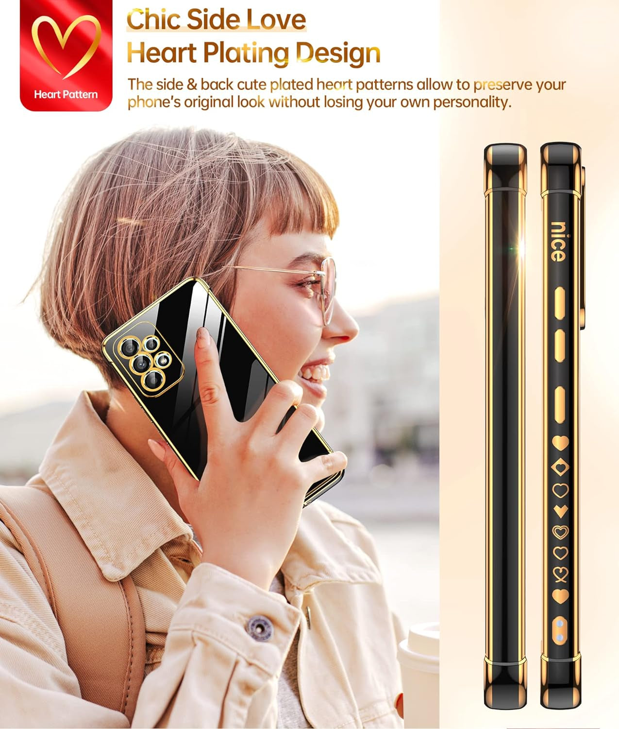 Leyi for Samsung A53 5G Case Galaxy A53 5G Case with Screen Protector [2 Pcs]+ Full Camera Protection, Love Heart Plating Girly Women Cute Luxury Soft TPU Case for Samsung A53 5G, Black  LeYi   