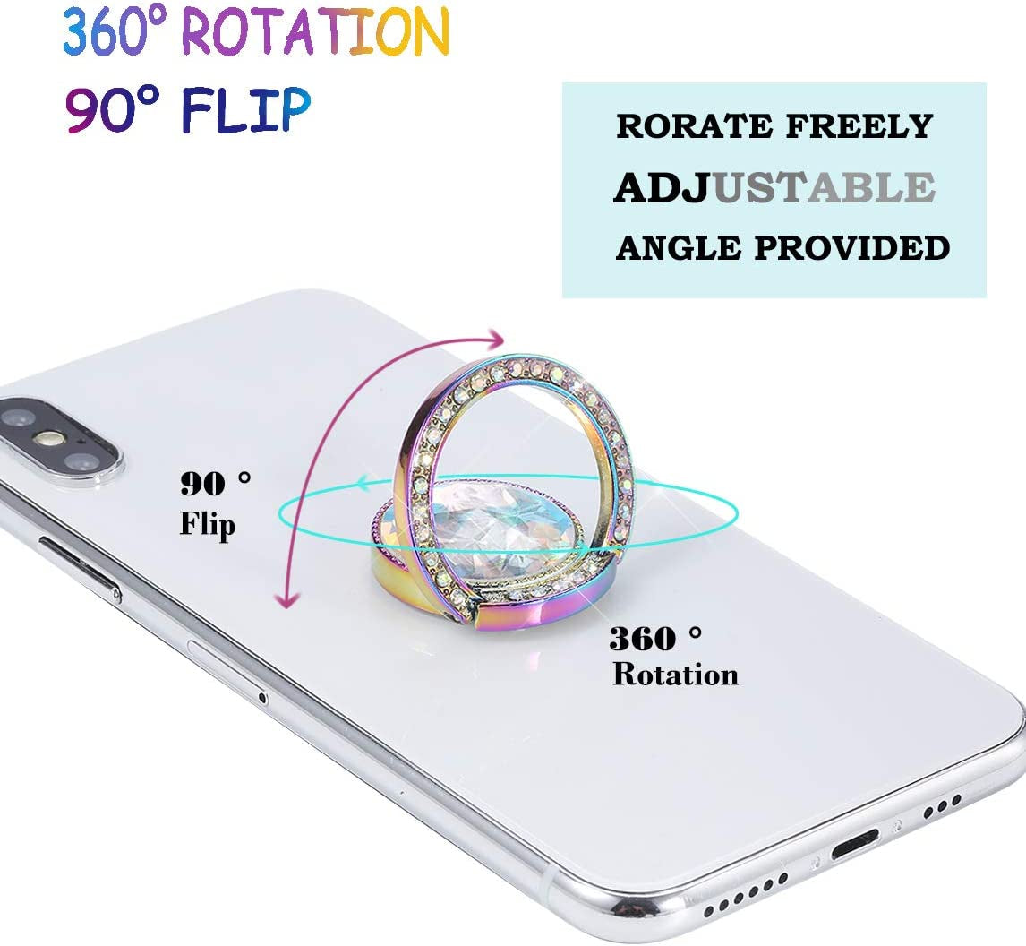 Lenoup Iridescent Glitter Bling Bling Phone Ring Holder,Sparkle Phone Ring Artificial Diamond Stand,Rhinestone Cell Phone Finger Ring(Rainbow)  lenoup   