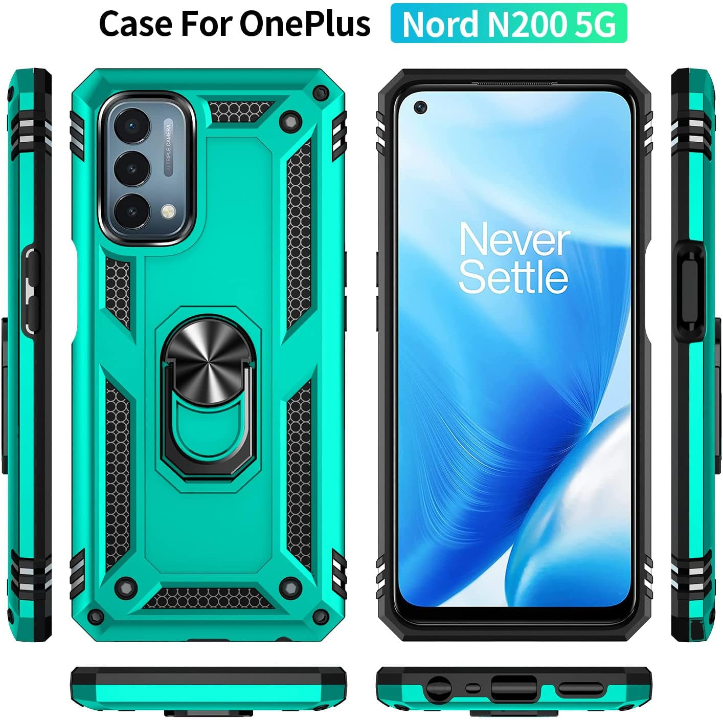 SKTGSLAMY for Oneplus Nord N200 5G Case,With Screen Protector,[Military Grade] 16Ft. Drop Tested Cover with Magnetic Kickstand Car Mount Protective Case for Oneplus Nord N200 5G, Mint  SKTGSLAMY   