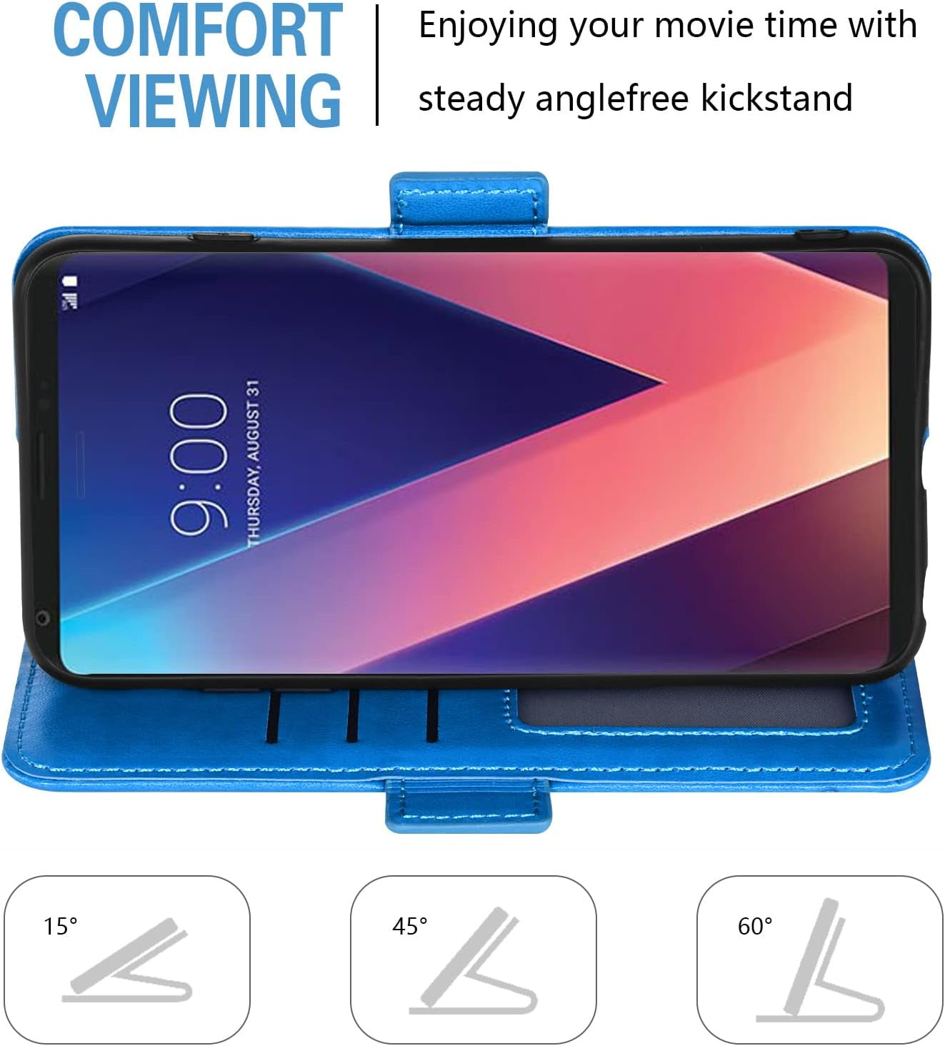 Asuwish Compatible with LG V35 Thinq V30 plus Wallet Case and Tempered Glass Screen Protector Flip Wrist Strap Credit Card Holder Cell Phone Cover for LGV30 LGV35 LG30 LG35 V 30 35 V30+ V30S H931 Blue  Asuwish   