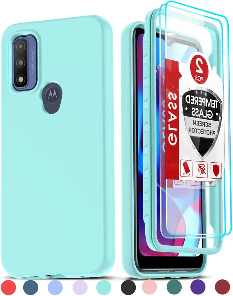 Leyi for Moto G Power 2022 Case: Moto G Pure Phone Case with [2 X Tempered Glass Screen Protector], Full-Body Shockproof Soft Liquid Silicone Protective Phone Cover Case for Motorola G Pure, Mint  LeYi   