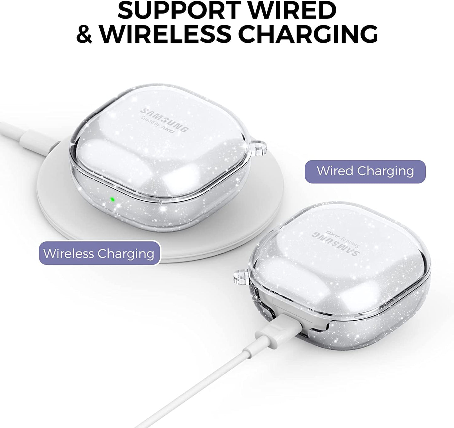 Ahastyle Compatible with Samsung Galaxy Buds 2 Pro Case/Galaxy Buds 2 Case/Galaxy Buds Pro Case/Galaxy Buds Live Case Transparent Cover [Anti-Yellowing] (Shine)  AHASTYLE   