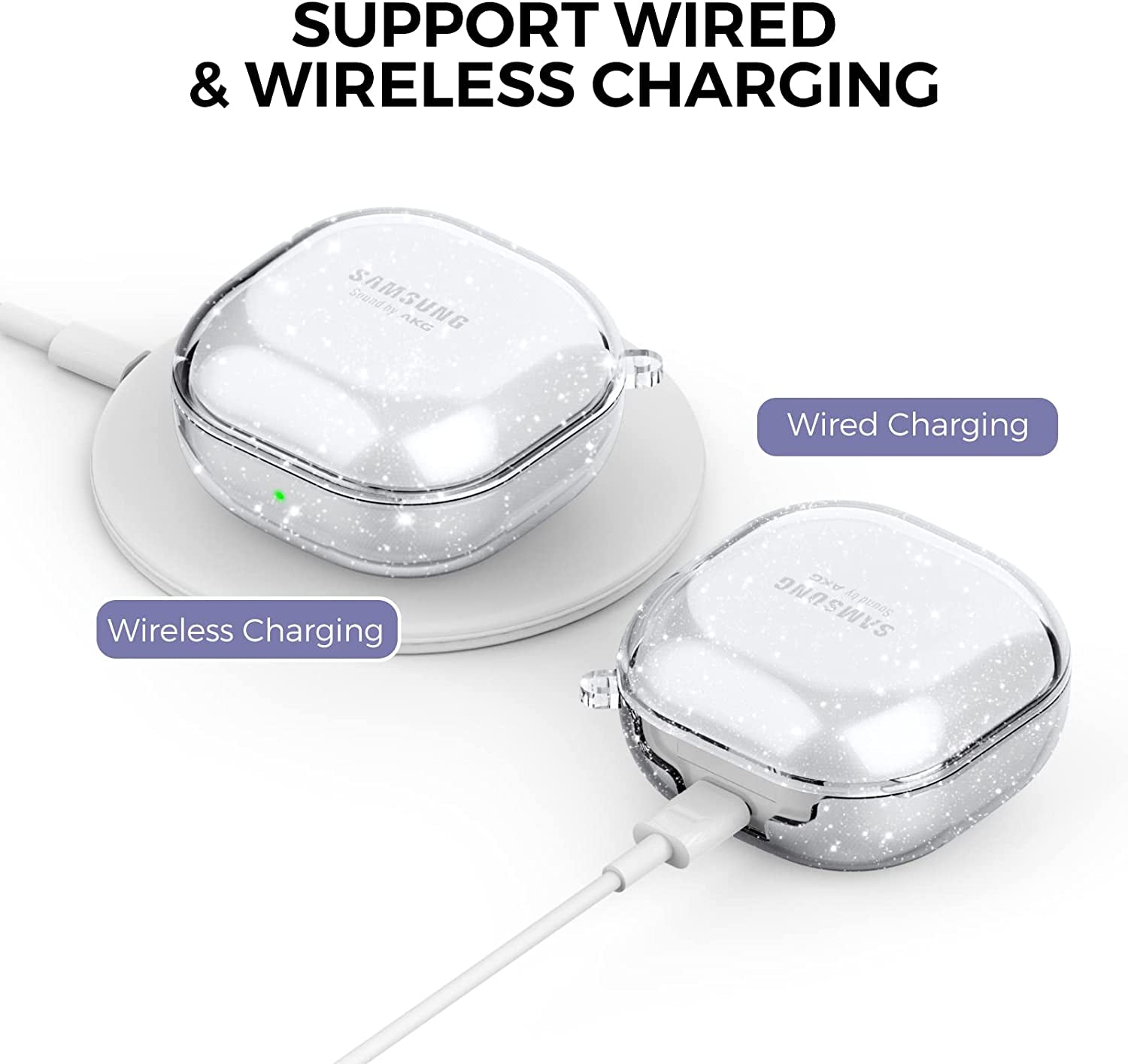 Ahastyle Compatible with Samsung Galaxy Buds 2 Pro Case/Galaxy Buds 2 Case/Galaxy Buds Pro Case/Galaxy Buds Live Case Transparent Cover [Anti-Yellowing] (Shine)  AHASTYLE   