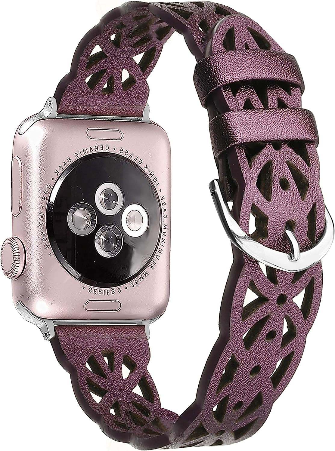 Secbolt Hollowed-Out Leather Band Compatible with Apple Watch 38Mm 40Mm 41Mm 42Mm 44Mm 45Mm Iwatch Series 8/7/6/SE/5/4/3/2/1, Elegant Top-Grain Leather Wristband Strap Accessories for Women  Secbolt Purple 38mm/40mm/41mm 