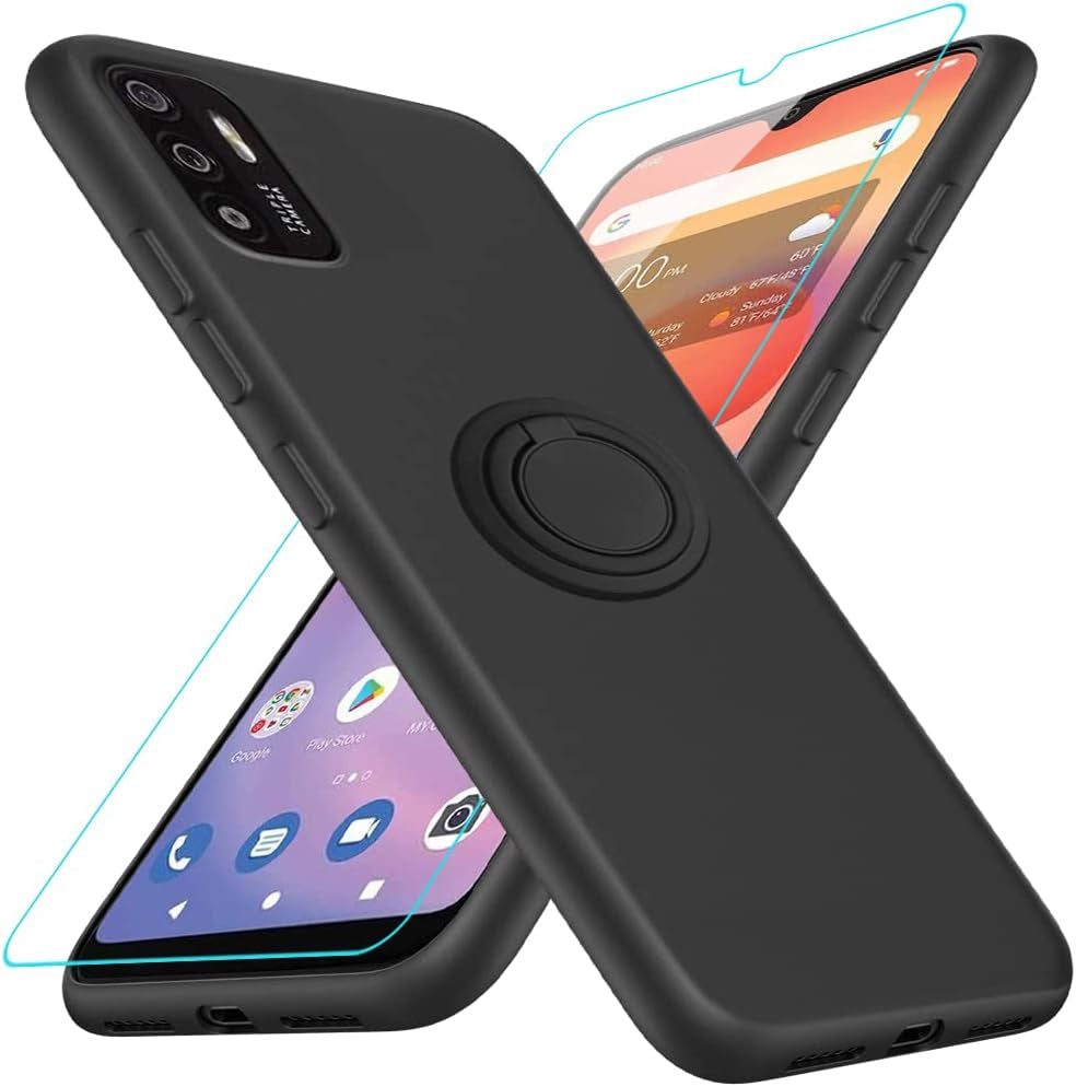 For Motorola Moto G 5G 2023 Phone Case with Glass Screen Protector, 360° Rotatable Ring Holder Magnetic Kickstand/Stand Silicone TPU Shockproof Protective Cover Case for Motorola Moto G 5G - Black  Nijiadi Zte Zmax 11 Black  