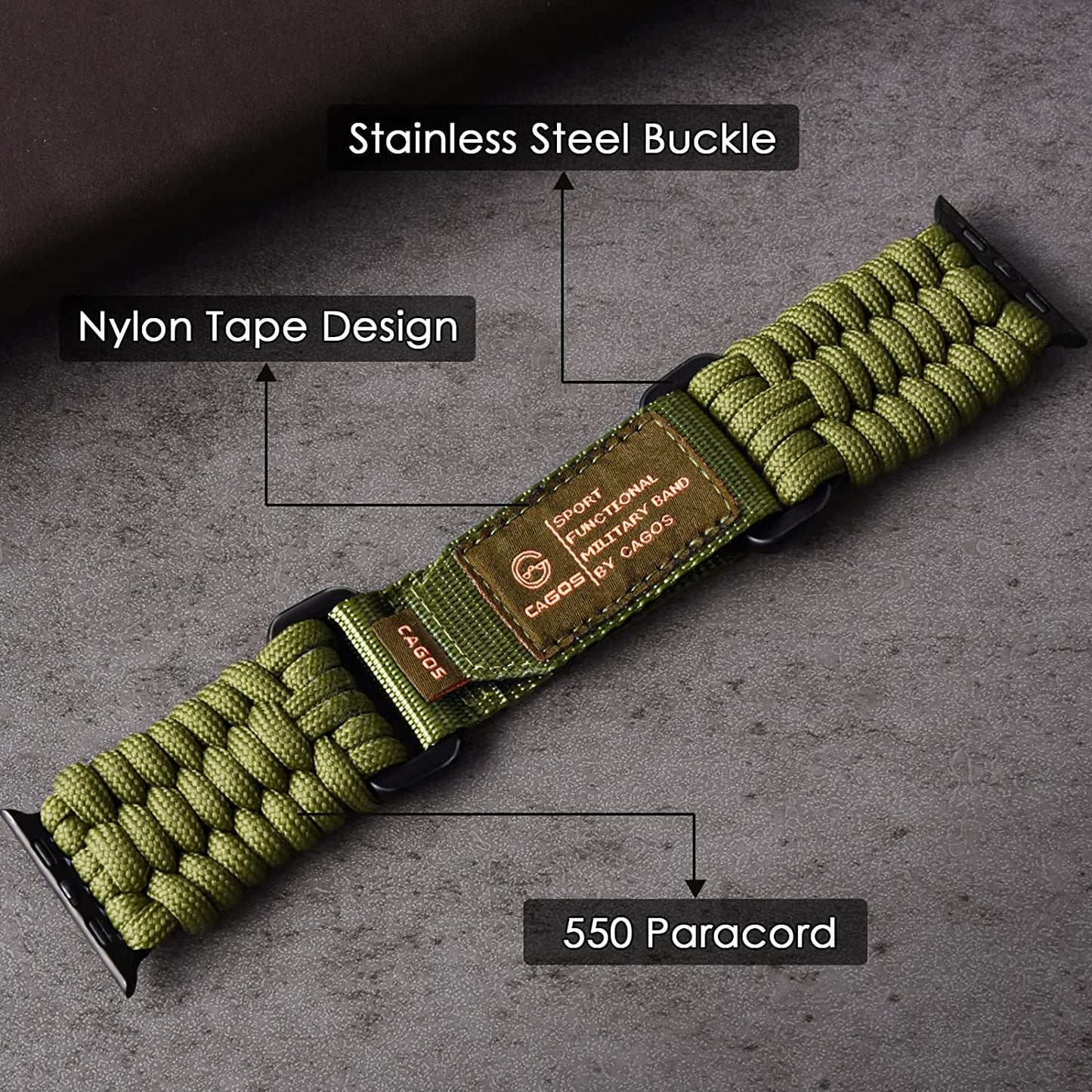 CAGOS Compatible with Apple Watch Band 49Mm 45Mm 44Mm 42Mm, Rugged Survival Paracord Nylon Strap Braided Sport Loop for Iwatch Bands Ultra Series 8 7 6 5 4 3 2 1 SE Men  CAGOS   