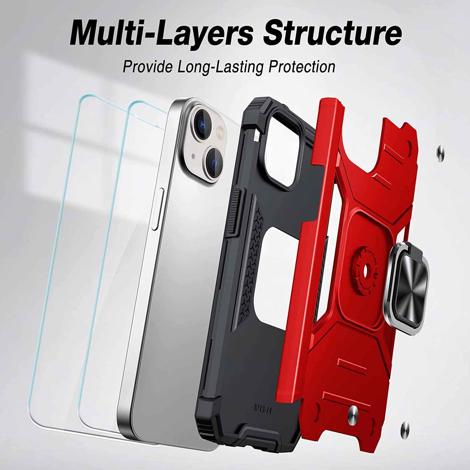 JAME for Iphone 14 Case with Screen Protector [2 PCS], Shockproof Bumper Case for Iphone 14 Case for Women & Men, Heavy-Duty Protection with Metal Ring Kickstand Case for Iphone 14, 6.1 Inch, Red  XJXIN   