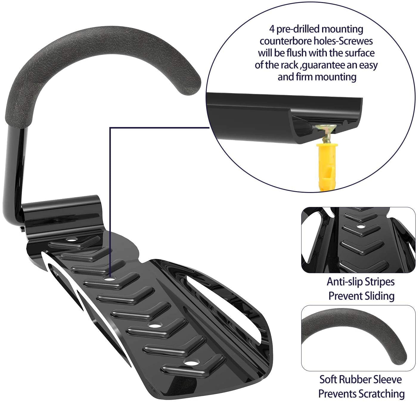 4 Pack Garage Bike Rack Wall Mount Organizer Bike Hook Bicycle Hanger Storage System Vertical Hanging for Indoor Shed Easily Hang Heavy Duty 66 Lbs for Road Mountain Hybrid Bikes with 4 Rack Straps  SMALLRT   