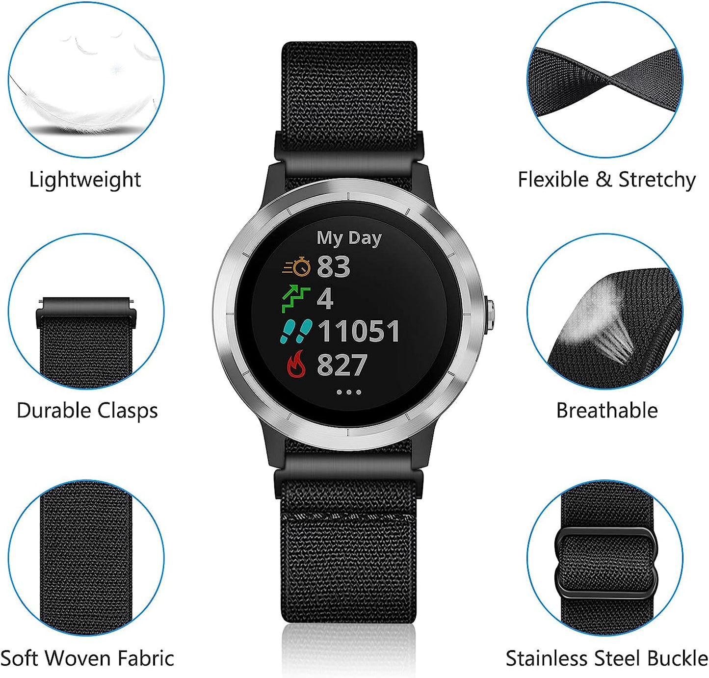 Fintie Elastic Band Compatible with Garmin Vivoactive 3/Garmin Venu Sq/Venu 2 Plus, 20Mm Soft Nylon Stretchy Band Replacement Strap Compatible with Garmin Vivoactive 3 Music/Forerunner 245 Music/Forerunner 265 Music Smartwatch  Fintie   