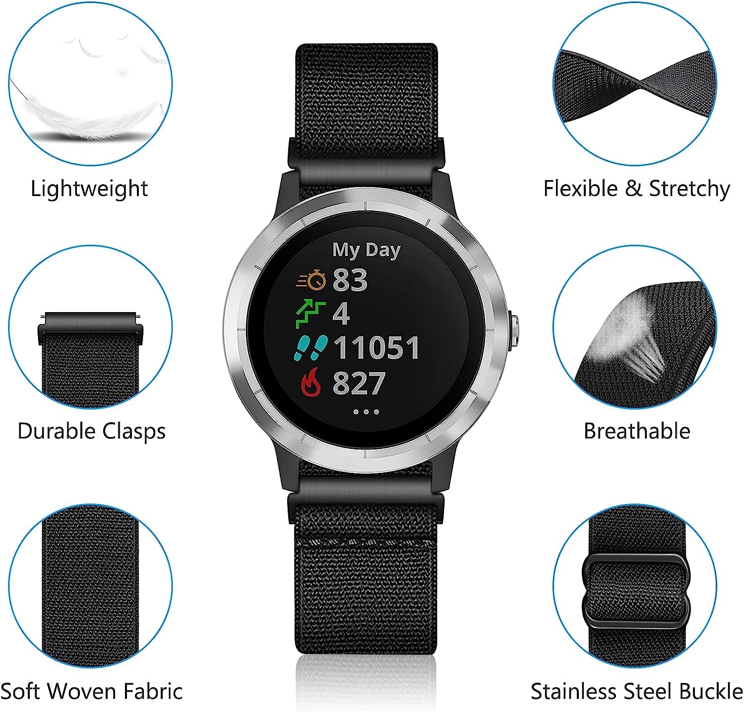 Fintie Elastic Band Compatible with Garmin Vivoactive 3/Garmin Venu Sq/Venu 2 Plus, 20Mm Soft Nylon Stretchy Band Replacement Strap Compatible with Garmin Vivoactive 3 Music/Forerunner 245 Music/Forerunner 265 Music Smartwatch  Fintie   