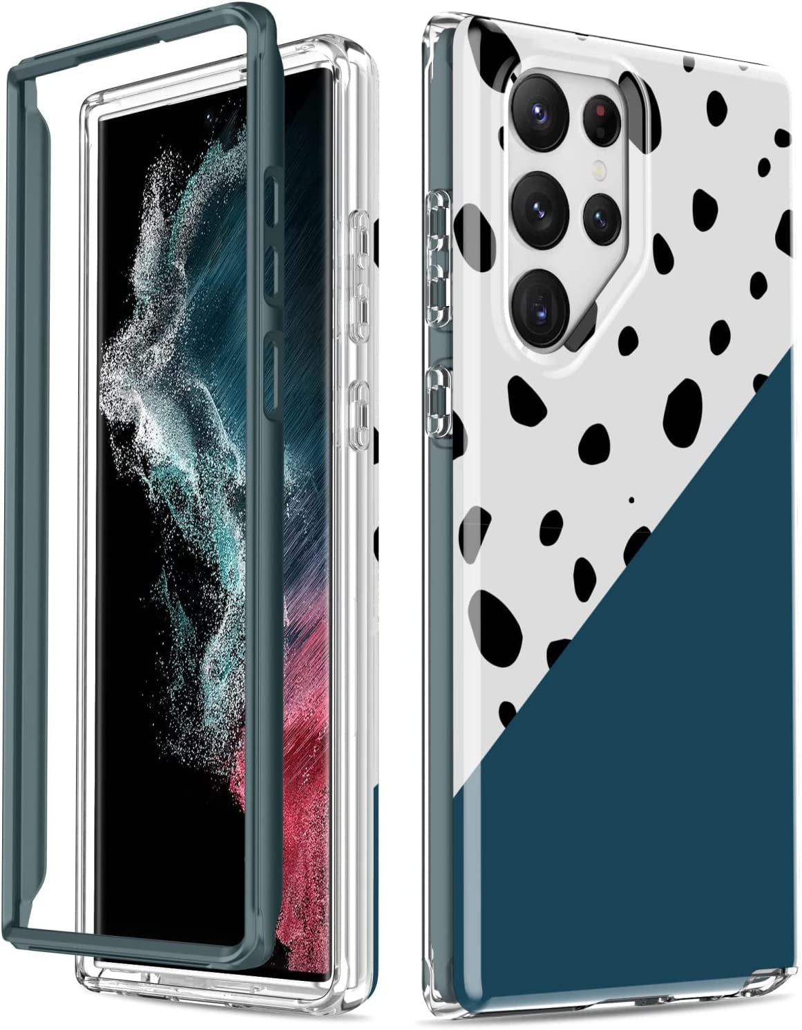 SEXYMOM for Samsung Galaxy S22 Ultra Case,Military Grade Durable Shockproof Cover with Fashion Designs for Women Girls,Slim Fit Protective Phone Case for Galaxy S22 Ultra 6.8" Fanstic Rainbow  SEXYMOM Black Dots Blue White  