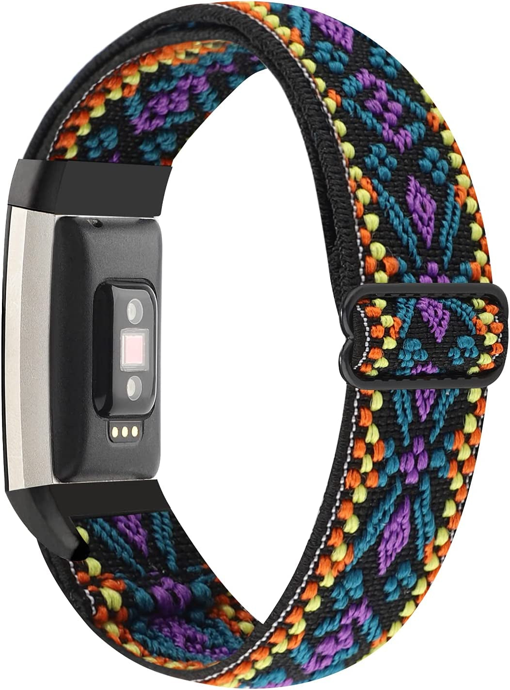 YONWORTH Adjustable Elastic Watch Band Compatible with Fitbit Charge 2 Bands, Stretchy Nylon Loop Strap Soft Wrist Bands Bracelet Sport Replacement for Women Men (Aztec Blue Green)  YONWORTH Aztec Purple Blue  