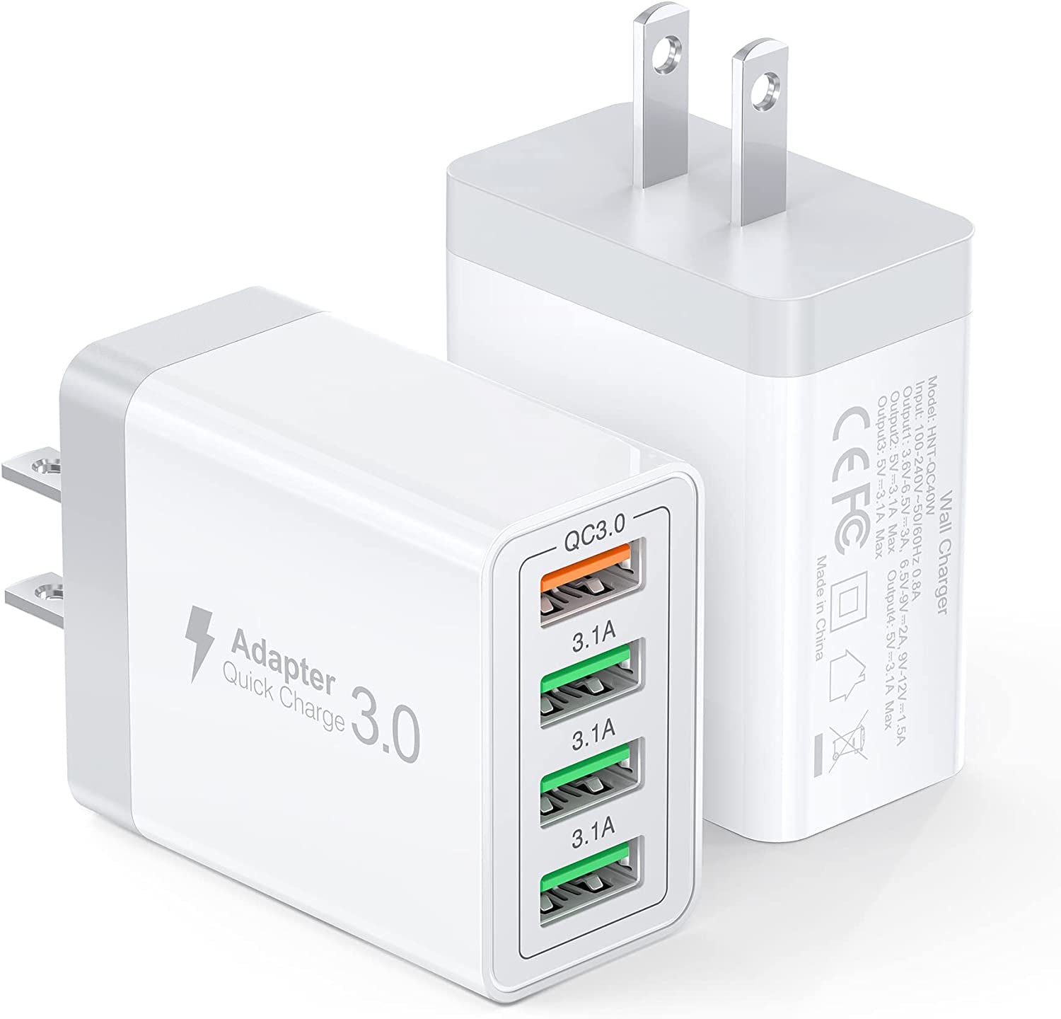 2Pack USB Wall Charger, 40W 4-Port Fast Charger Block, Multiport USB Cube Power Adapter Charging Brick Plug for Iphone 11 12 13 14 Pro Max XR Xs Max 8 7 6,Samsung,Lg,Google Pixel,Moto(White)  LCGENS   