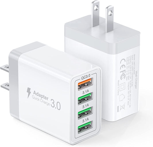 2Pack USB Wall Charger, 40W 4-Port Fast Charger Block, Multiport USB Cube Power Adapter Charging Brick Plug for Iphone 11 12 13 14 Pro Max XR Xs Max 8 7 6,Samsung,Lg,Google Pixel,Moto(White)  LCGENS   