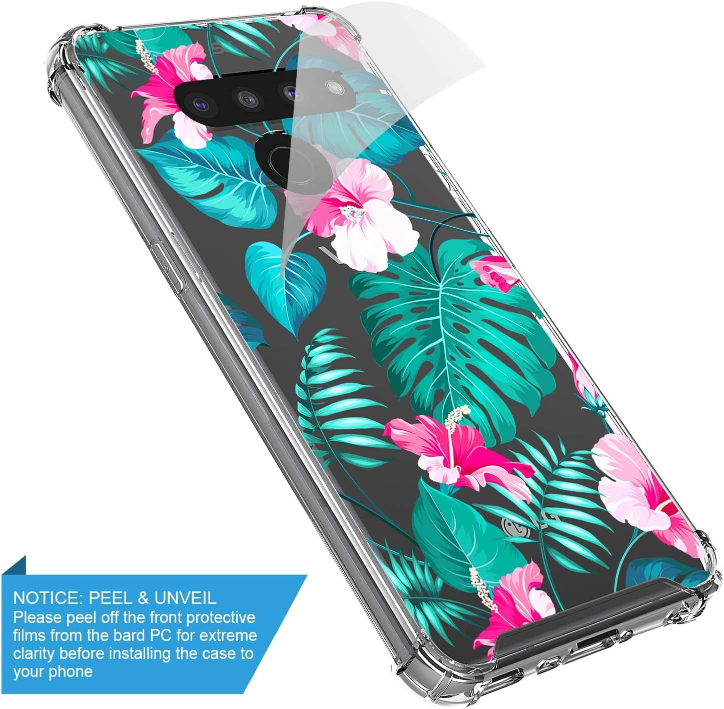 GORGCASE CASE Designed for LG V40 THINQ Slim Sleek Fit Hard PC Back Soft TPU Bumper Anti-Scratch [Shock Absorbing] Clear Fashion Pattern Full-Body Drop Protective Phone Cover for Girls Women Leaf  GORGCASE   