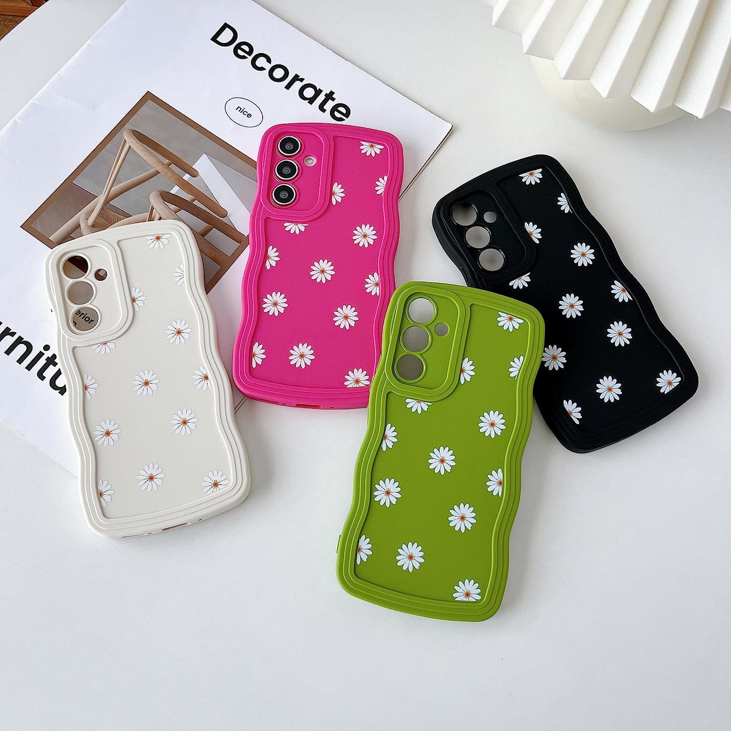 ZTOFERA Compatible with Samsung Galaxy A54 5G Case,Unique Curly Wave Frame with Daisy Pattern,Soft Liquid Silicone Anti-Fingerprint Shockproof Full Coverage&Lens Protective Case Samsung A54-Black  ZTOFERA   