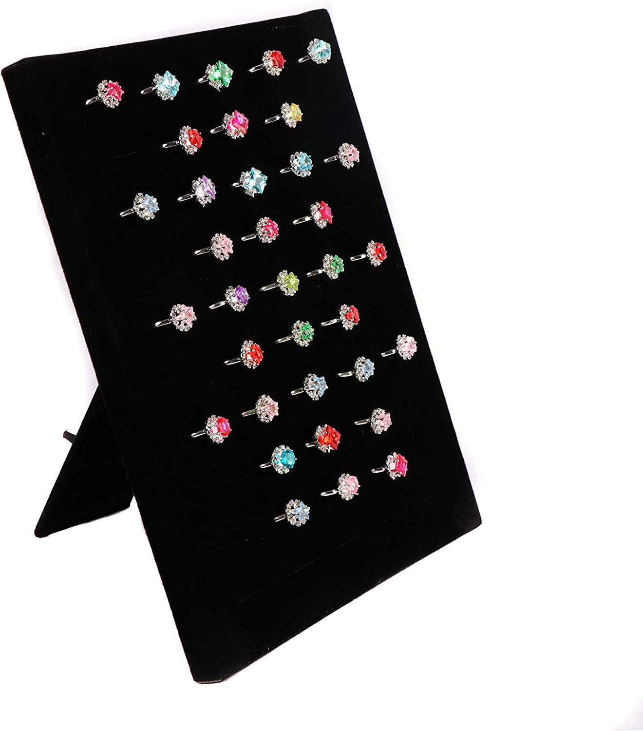 Homeanda Black Velvet L-Shaped 50 Slots Ring Earring Jewelry Display Tray Organizer Holder (L-Shaped 50 Slots-Black)  Homeanda 50 Slots-Strap-Black  