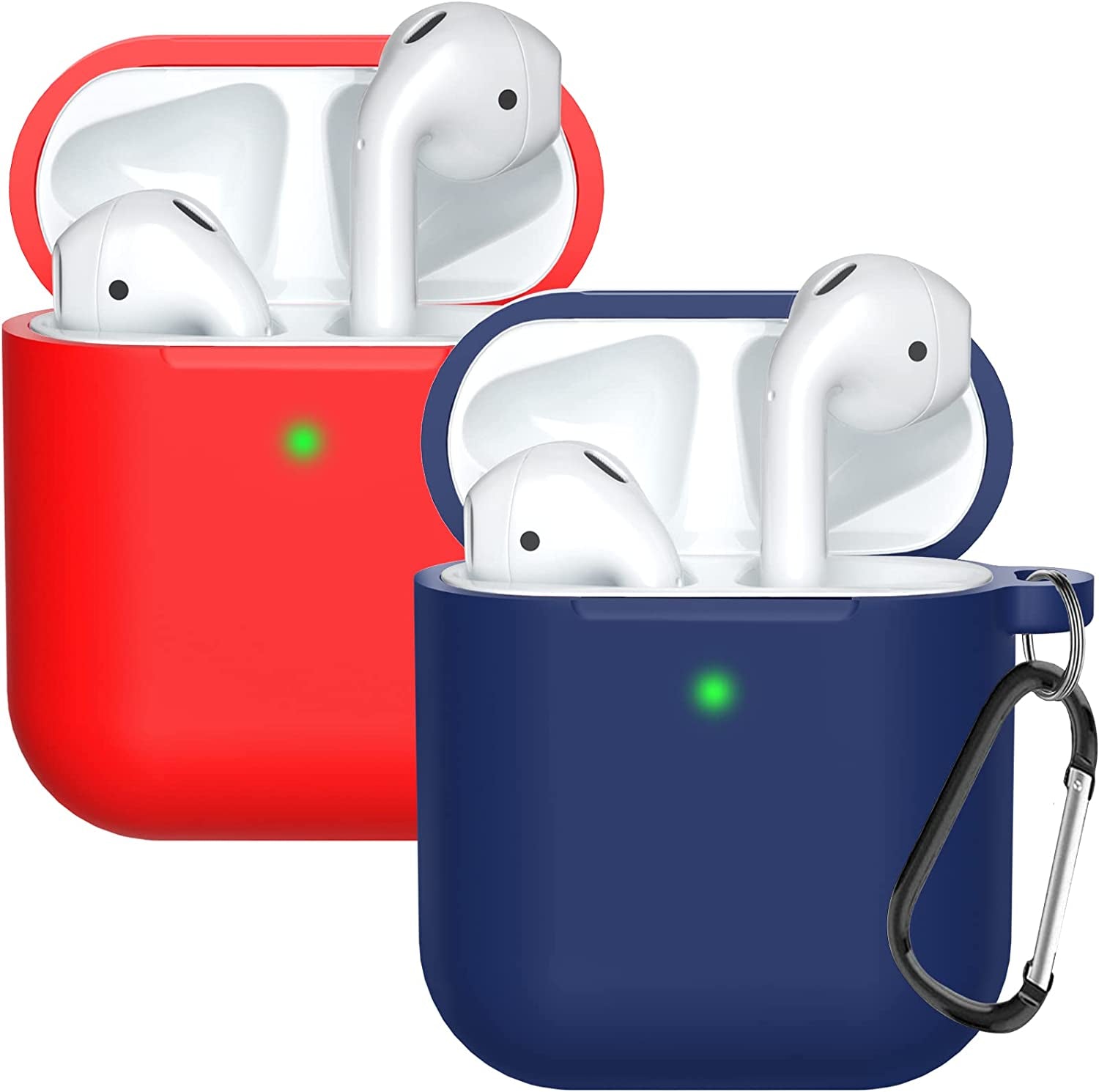 Compatible with Airpods Case Cover Silicone Protective Skin for Airpods Case 2&1 (2 Pack) Black/Sand Pink  Doboli Red / Navy blue  